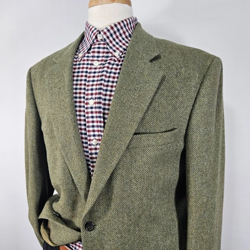Land's End Men's Tweed Style Sport Coat Blazer Two Button Olive Wool & Lamb 41L